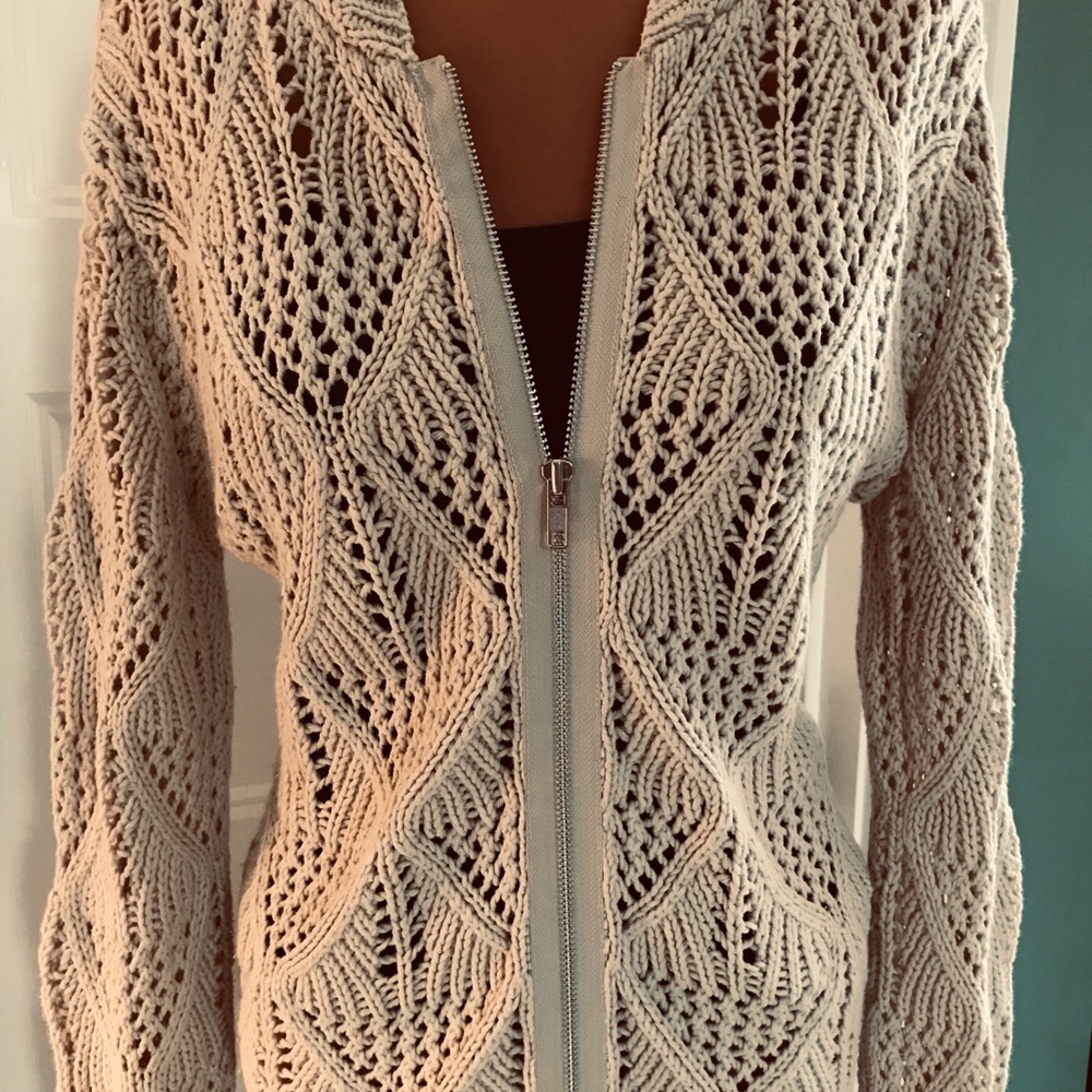 CAbi By the Sea Crochet Hooded Cardigan Sz M